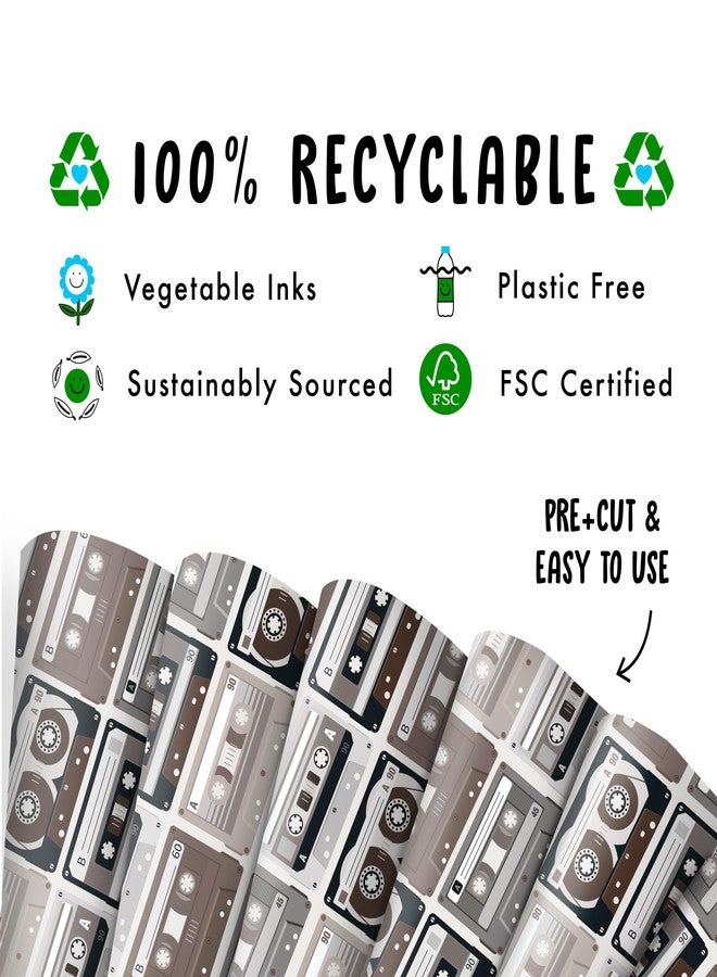 CENTRAL 23 Wrapping Paper for Men - 6 Sheets of Gift Wrap and Tags - Cassette Tapes - 80s Retro Gifts - Birthday Wrapping Paper for Women - Comes with Fun Stickers - Recyclable - Image 3